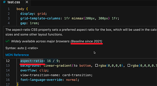 Visual Studio Code、Web標準の「Baseline」チェックに対応