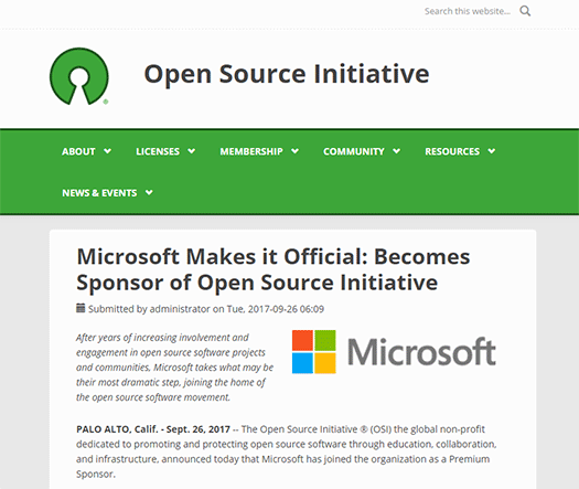 Microsoft Makes it Official: Becomes Sponsor of Open Source Initiative