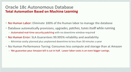Oracle 18c Autonomous Databaseの主な特徴