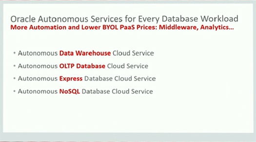 Oracle 18c Autonomous Databaseの今後のラインナップ