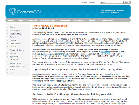 PostgreSQL 10 Released