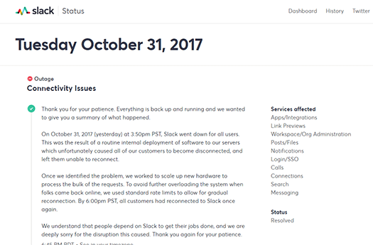 Slack Status - Tuesday October 31, 2017