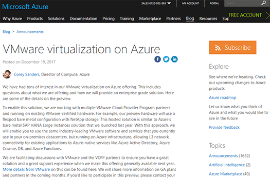 VMware virtualization on Azure