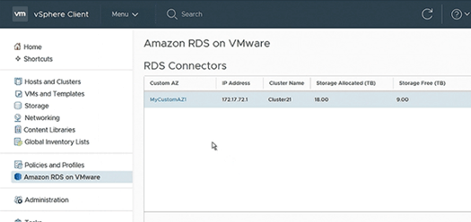Amazon RDS on VMwareをvSphereクライアントから参照