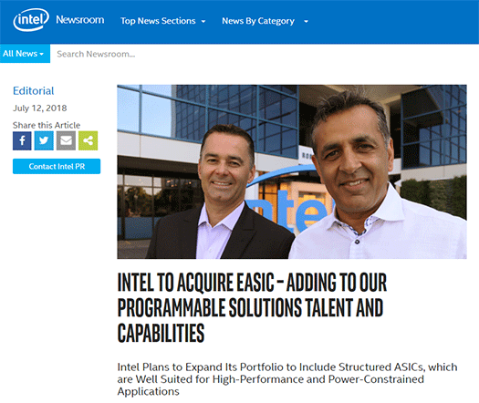 Intel to Acquire eASIC – Adding to Our Programmable Solutions Talent and Capabilities