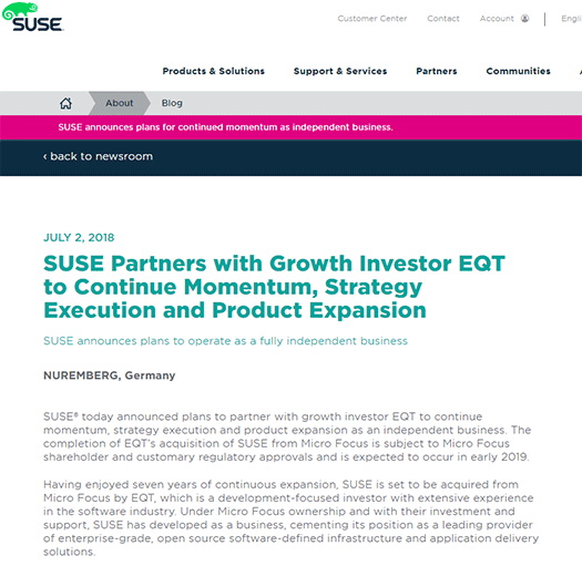 SUSEがEQTに売却