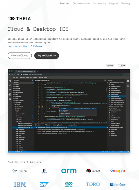 Visual Studio Codeの代替を狙う統合開発環境「Eclipse Theia 1.0」リリース。VS Codeの拡張機能を利用可能、デスクトップ版とWebブラウザ版に両対応