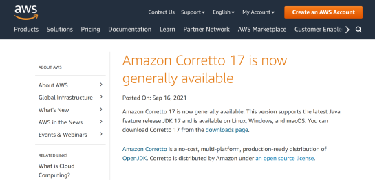 Aws Java 17対応の無料javaディストリビューション Amazon Corretto 17 リリース ただし長期サポート期間は未定 Publickey