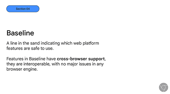 Web標準に新たなステータス「Baseline」が登場。変化し続けるWeb標準のうちWeb開発者が安心して使える機能群を示す。MDNドキュメントなどで表示開始