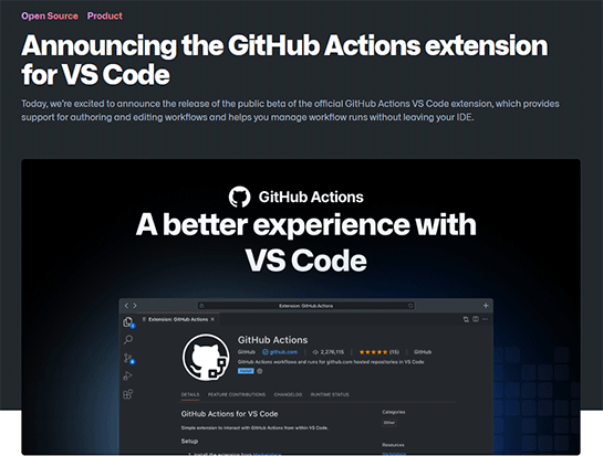 「GitHub Actions extension for VS Code」パブリックベータ公開。VSCodeからワークフローの実行と監視、管理が可能に