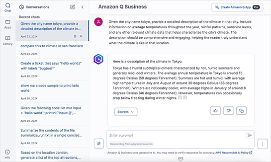 Amazon Q Businessは社内の情報源を基にチャットAIが質問に答えてくれる