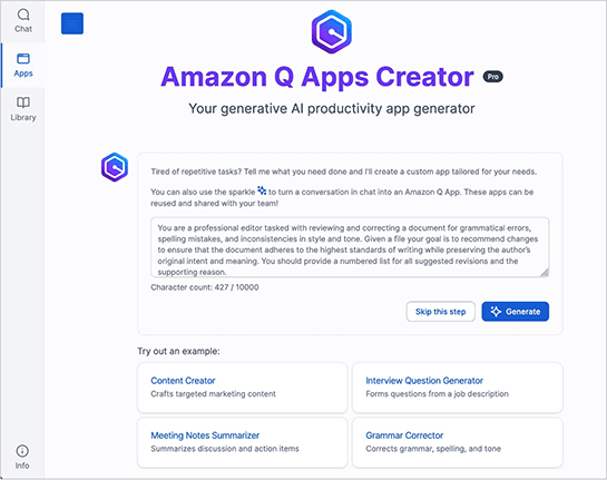 自然言語のプロンプトでアプリが作れる「Amazon Q Apps Creator」プレビューも発表