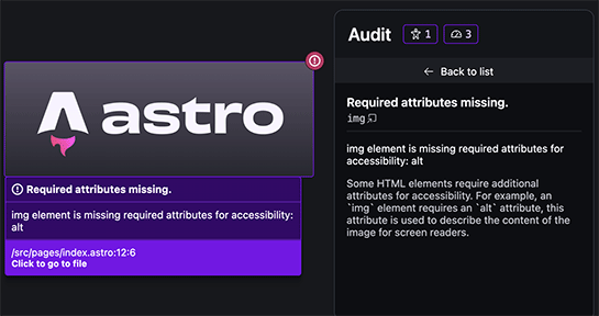 Astro 4.5の新機能Dev Audit UI