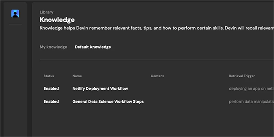 Devinに対して社内情報やチームの情報を伝えるための「Knowledge」