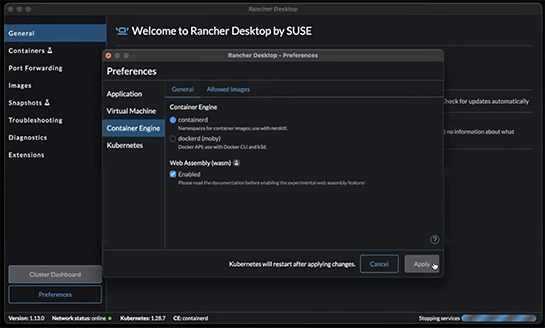 Rancher DesktopがWebAssemblyをサポート。デフォルトではオフになっている