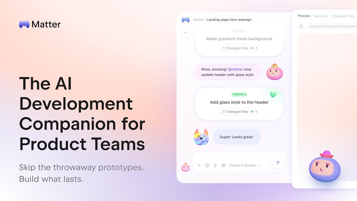 開発中のコードを基に、AIがノンプログラマによるUI作成を支援、OKならプルリクエスト作成。JetBrains新ツールが「Matter」発表